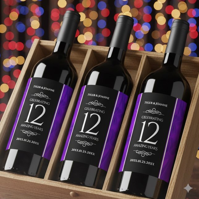 Elegant-årsdagen för Bröllop, Silke, Firande Vinflaska Etikett (12th Silk Wedding Anniversary Wine/Liquor Drink Label Cover Photo)