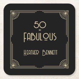 Elegant Art Deco 50 and Fabulous Birthday  Underlägg Papper Kvadrat