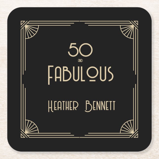 Elegant Art Deco 50 and Fabulous Birthday  Underlägg Papper Kvadrat (Framsidan)