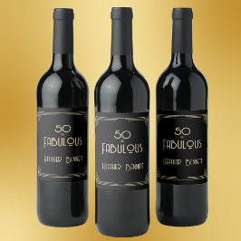 Elegant Art Deco 50 and Fabulous Birthday  Vinflaska Etikett