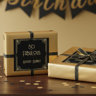 Elegant Art Deco 50 och fantastisk födelsedag Fyrkantigt Klistermärke
