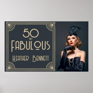 Elegant Art Deco 50 och fantastisk födelsedag Poster