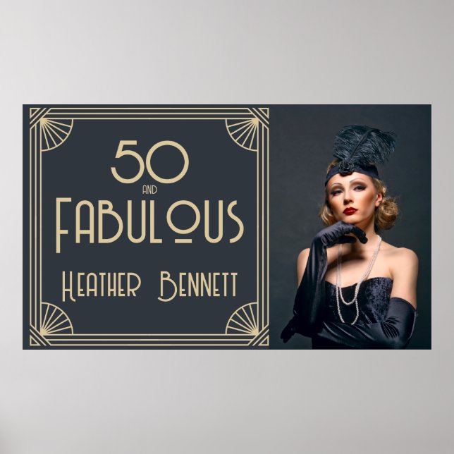 Elegant Art Deco 50 och fantastisk födelsedag Poster (Framsidan)