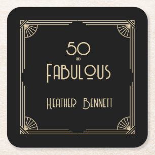 Elegant Art Deco 50 och fantastisk födelsedag Underlägg Papper Kvadrat