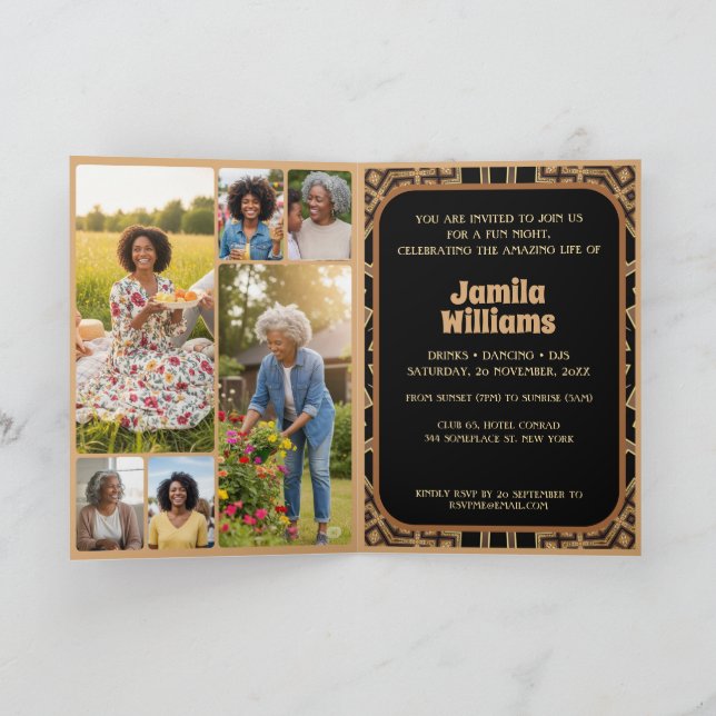 Elegant Art Deco 60:e Födelsedagsfesten sex foton Inbjudan (Inuti)