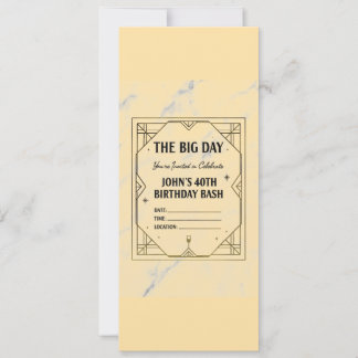 Elegant Art Deco Birthday Invitation on Marble Bac Inbjudningar