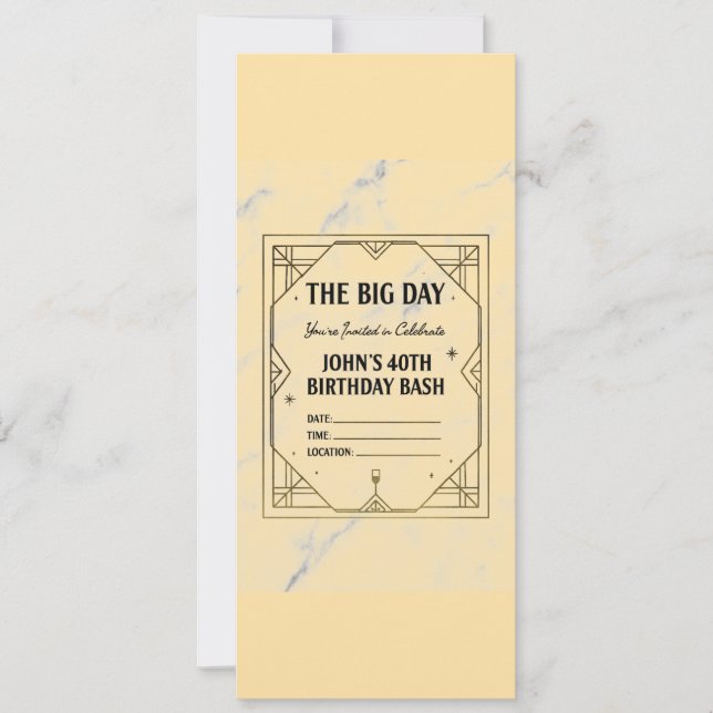 Elegant Art Deco Birthday Invitation on Marble Bac Inbjudningar (Framsida)