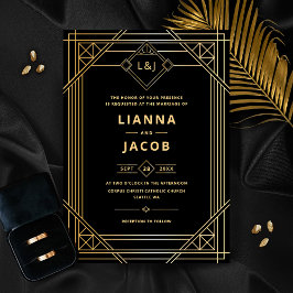 Elegant Art Deco Black Guld bröllopsinbjudan Inbjudningar