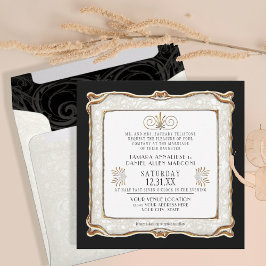 Elegant Art Deco Black Guld Nouveau Gatsby Bröllop Inbjudningar