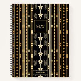 Elegant Art Deco Black och Guld Abstrakt Monogram