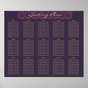 Elegant art deco black orchid seating chart poster