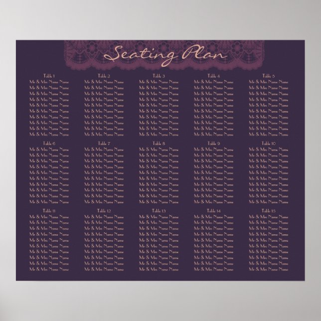 Elegant art deco black orchid seating chart poster (Framsidan)
