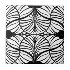 Elegant Art Deco Black & White Gouache Scallops Kakelplatta