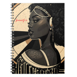 Elegant Art Deco Black Woman Flapper Personlig Anteckningsbok