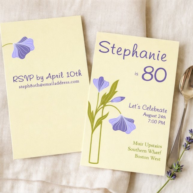 Elegant Art Deco Blommig Lavendel 80-årsdag  Inbjudningar (Skapare uppladdad)