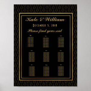 Elegant art deco Bord plan party/bröllop Poster