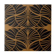 Elegant Art Deco Brown & Black Gouache Scallops