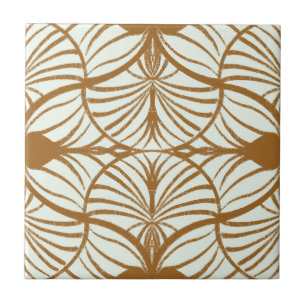 Elegant Art Deco Brown & Mint Gouache Scallops Kakelplatta
