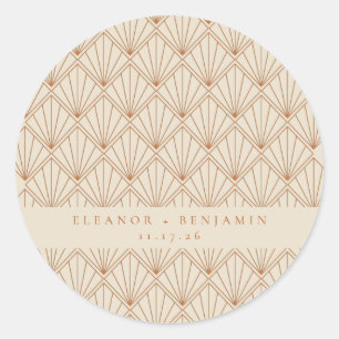 Elegant Art Deco Burnt Orange Personligt bröllp Runt Klistermärke