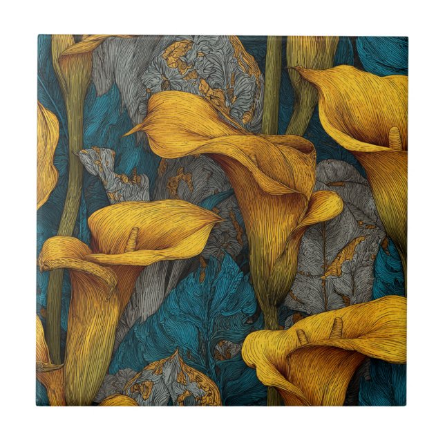 Elegant Art Deco Calle Lilies Tiles For Backsplash Kakelplatta (Framsidan)