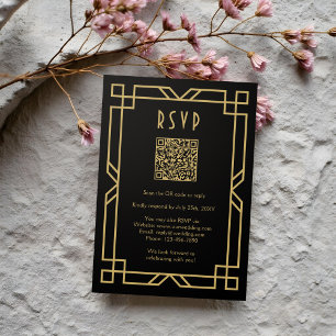 Elegant Art Deco Classic Beige Guld Black QR OSA Kort