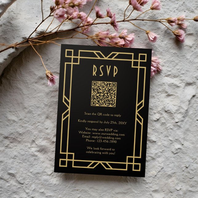 Elegant Art Deco Classic Beige Guld Black QR OSA Kort (Skapare uppladdad)