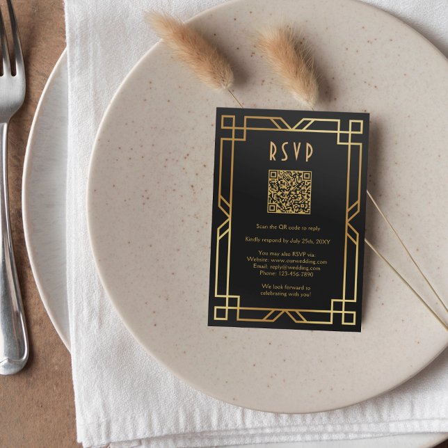 Elegant Art Deco Classic Guld Black QR OSA Kort (Skapare uppladdad)