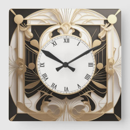 Elegant Art Deco Clock - Black and White Faux Guld Fyrkantig Klocka