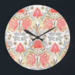 Elegant Art Deco Coral Red Flowers Mönster Stor Klocka<br><div class="desc">Vackra australiska varelser och blomblommor i konsten deco stil</div>