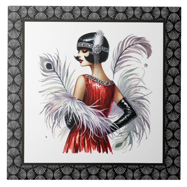 Elegant Art Deco-dam  Kakelplatta (Framsidan)