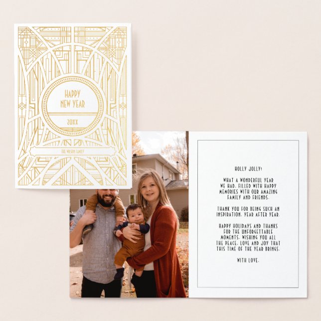 Elegant art deco-foto Gott nytt år Folierat Kort (Display)