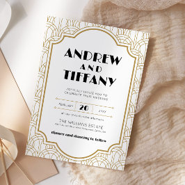 Elegant Art Deco Gatsby 1920-talet Bröllop White G Inbjudningar
