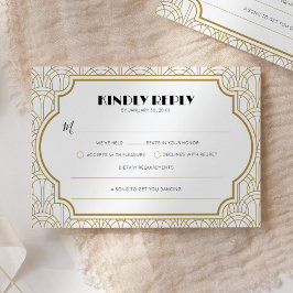 Elegant Art Deco Gatsby 1920-tals Bröllop Vitt Gul OSA Kort