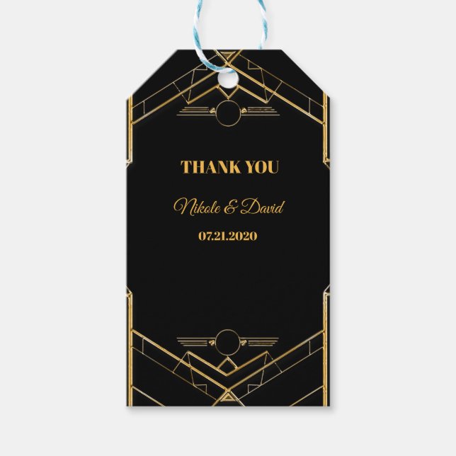 Elegant Art Deco Gatsby Bröllop Gift Märkres Presentetikett (Framsidan)