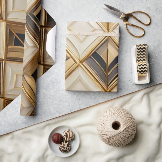 Elegant Art Deco Gold & Cream Geometric Mosaic Presentpapper (Hantverk)