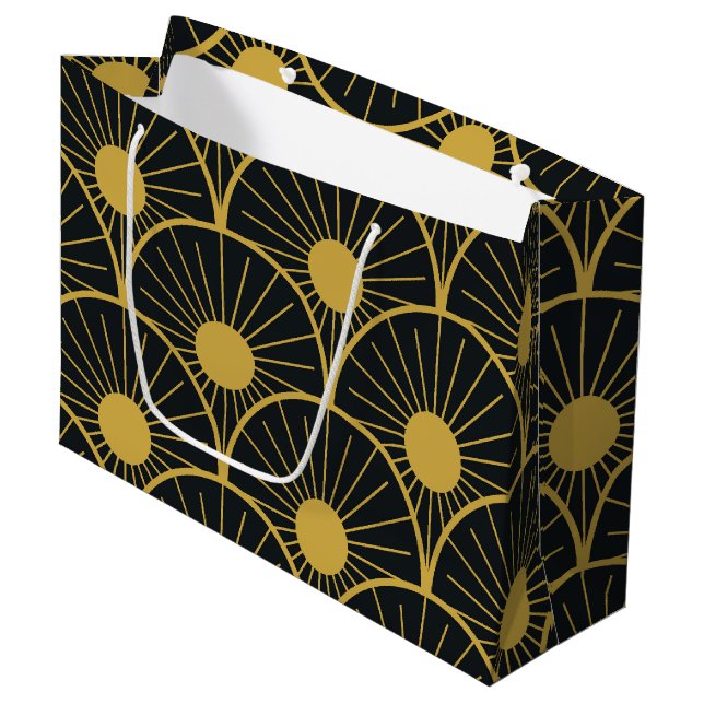 Elegant Art Deco Gold Sun Pattern on Black  (Framsidan Vinklad)