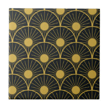 Elegant Art Deco Golden Abstrakt Sol på svart