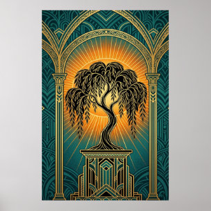 Elegant Art Deco Gråtande Pil Guld & Teal Affisch
