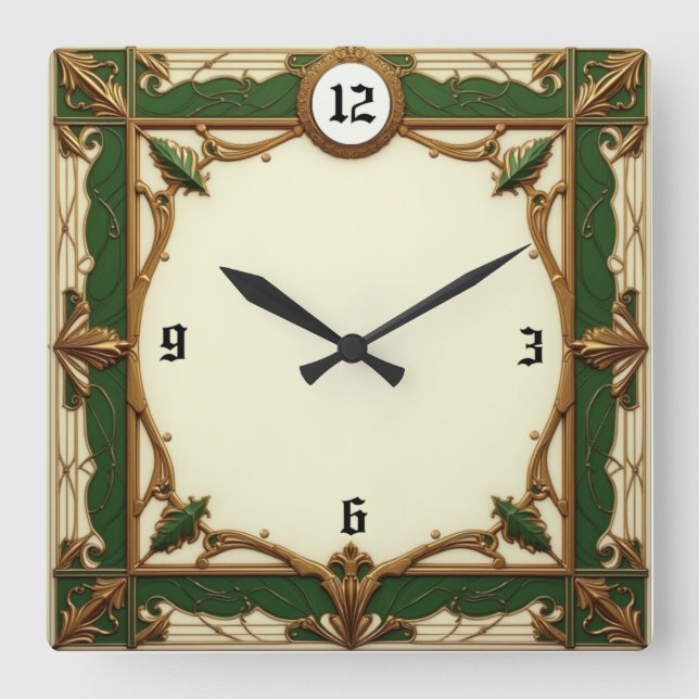Elegant Art Deco grön Fyrkantig Klocka (Framsida)