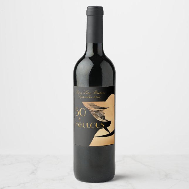 Elegant art deco guld 50 & Fabulous design Vinflaska Etikett (Framsida)