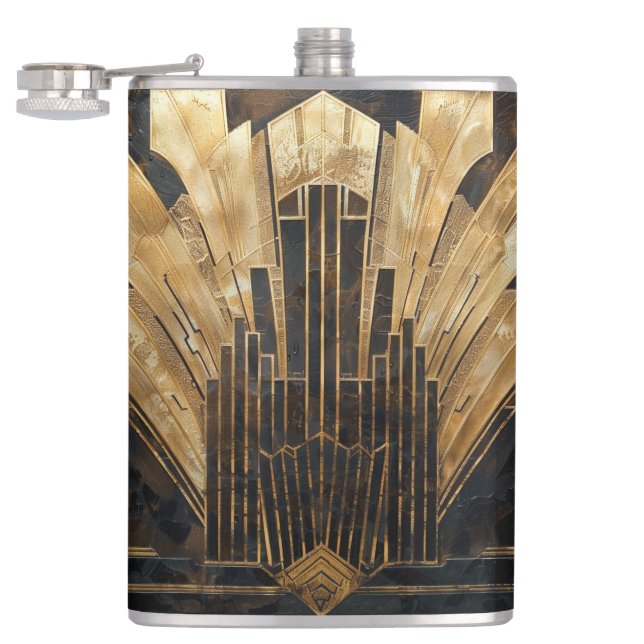 Elegant Art Deco Guld Black Cityscape Fickplunta (Öppnad)
