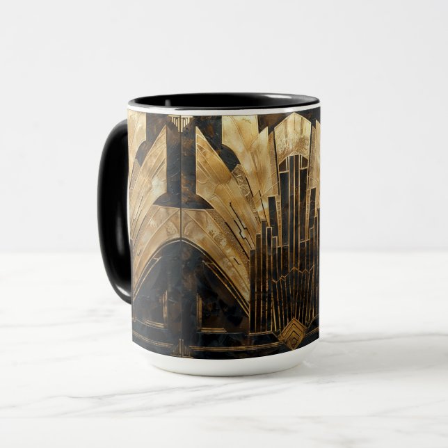Elegant Art Deco Guld Black Cityscape Mugg (Framsida vänster)
