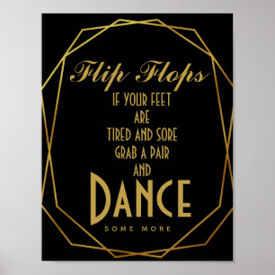 Elegant art deco Guld & Black flinflip flops Poster