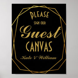 Elegant art deco Guld & Black gästarbetsyta Poster