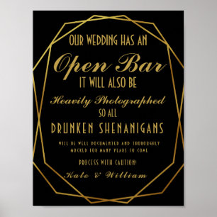 Elegant art deco Guld & Black Open Pub Poster