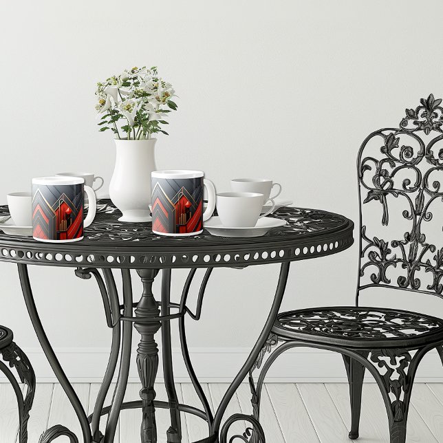 Elegant Art Deco Guld Black Red Jumbo Mugg (Skapare uppladdad)