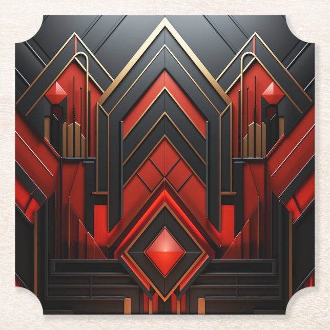 Elegant Art Deco Guld Black Red Underlägg Papper (Framsida)