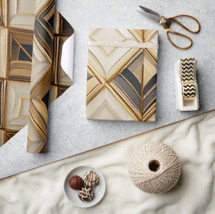 Elegant Art Deco Guld & Krämfärgad Geometrisk Moas Presentpapper
