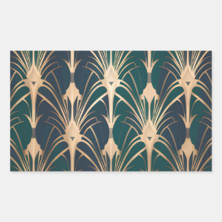 Elegant Art Deco-guld och smaragdgrön mönster Rektangulärt Klistermärke