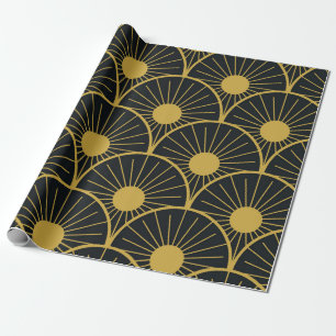 Elegant Art Deco Guld Sol Mönster på Svarta havet Presentpapper